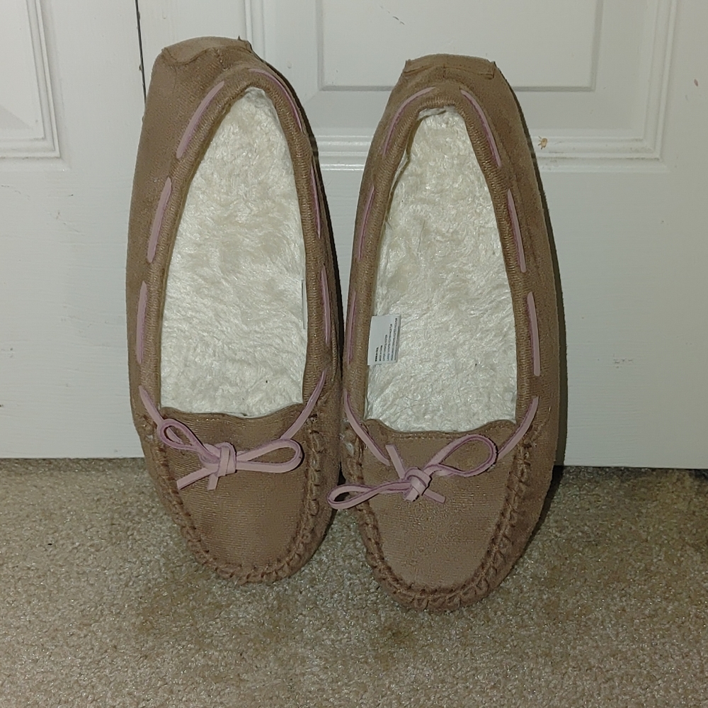 Tan moccasins